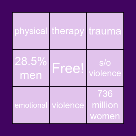 DOMESTIC VIOLENCE Bingo Card