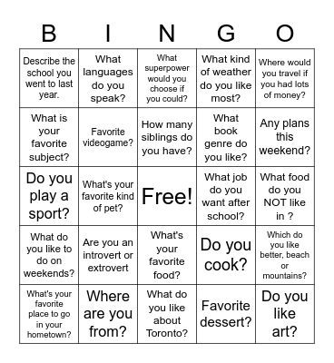 "Small Talk" Bingo Card