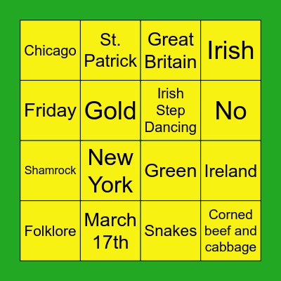 St. Patricks Day Bingo Card