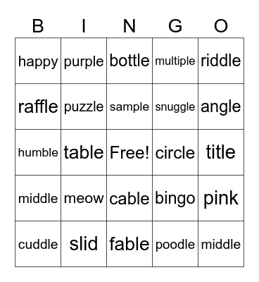 splling bingo Card