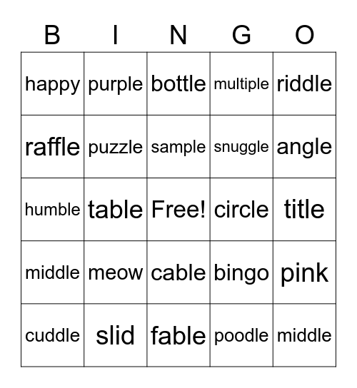 splling bingo Card
