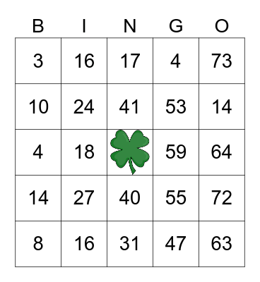 St. Patrick's Bingo Card
