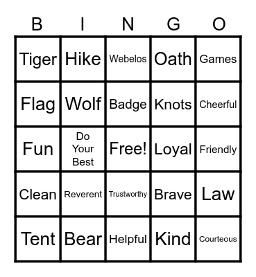 Cub Scout BINGO Card