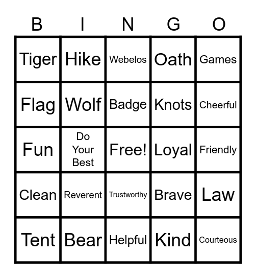 Cub Scout BINGO Card