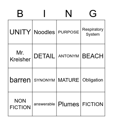 ELD VOCABULARY Bingo Card