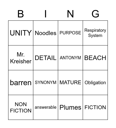 ELD VOCABULARY Bingo Card