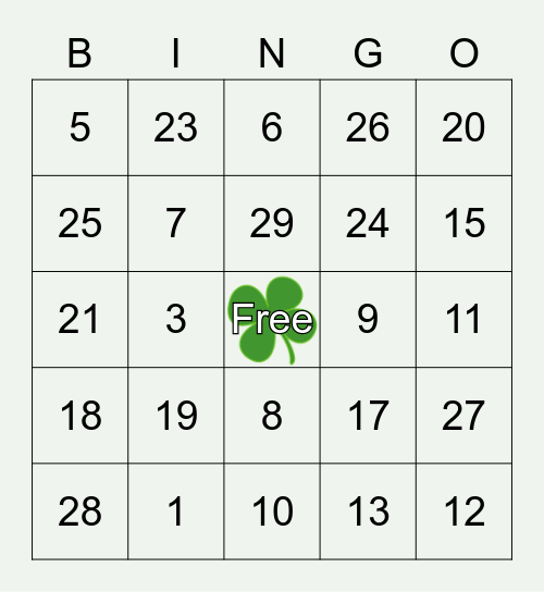 HRS St. Patrick's Day Bingo Card