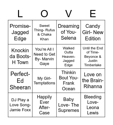 Steph & D's Love Playlist Bingo Card