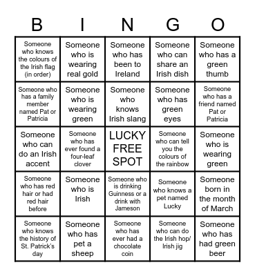 Flexiti St. Patrick's Day Bingo Card