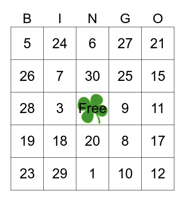 HRS St. Patrick's Day Bingo Card