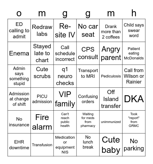 Pediatrics Bingo Card