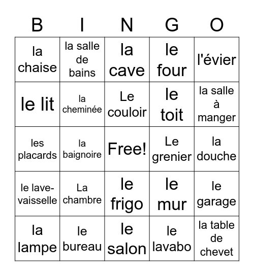La maison Bingo Card
