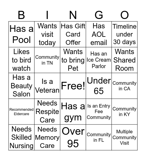 Jump Start Bingo Card