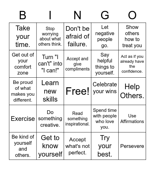 How Can I Build Self-Esteem? Bingo Card