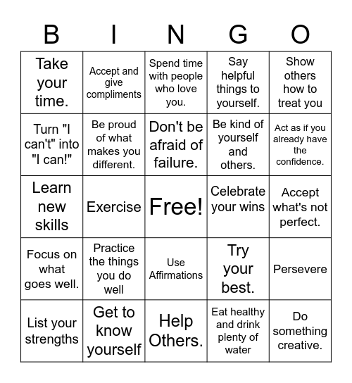 How Can I Build Self-Esteem? Bingo Card