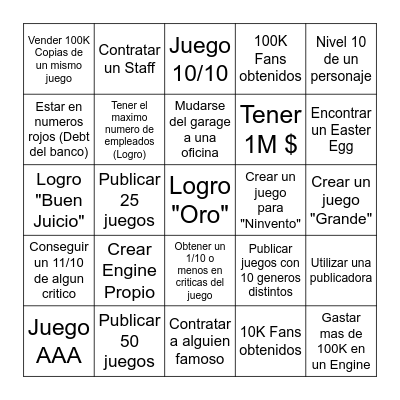 Bingo Game Dev Tycoon Bingo Card