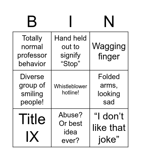 Very Important Informational Training Bingo Card