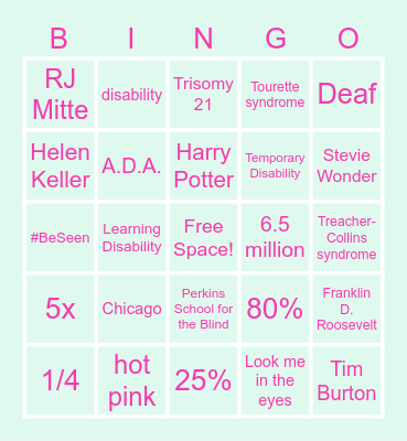Neurodiversity History and Trivia Bingo Card