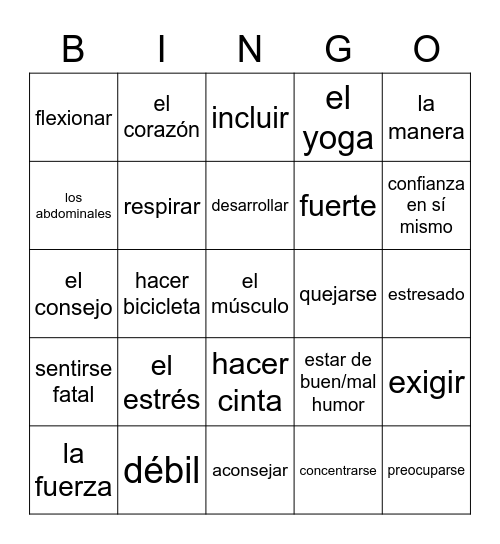 Unidad 3 Parte 2 Vocab. Bingo Card