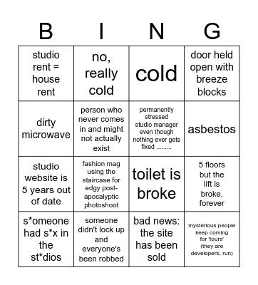 art studio bingo Card