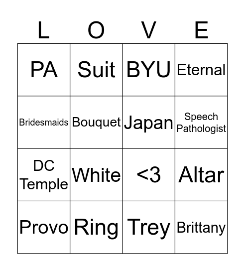 Brittany's Shower Bingo Card