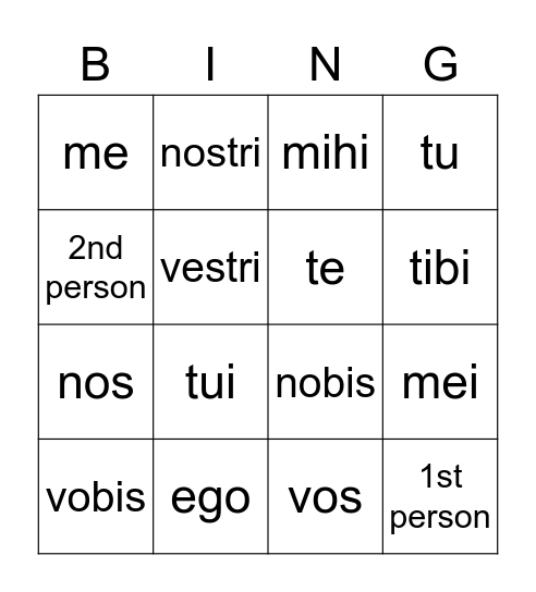 LATIN BINGO Card
