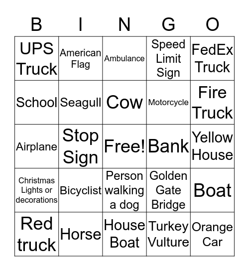 Car Bingo  Bingo Card