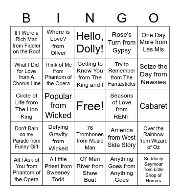 Broadway Bingo Card