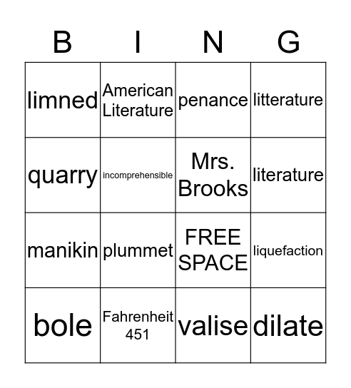 Vocabulary Fahrenheit 451 part 3 Bingo Card