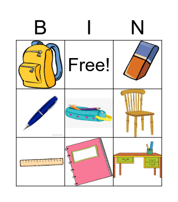 School objects Bingo Card