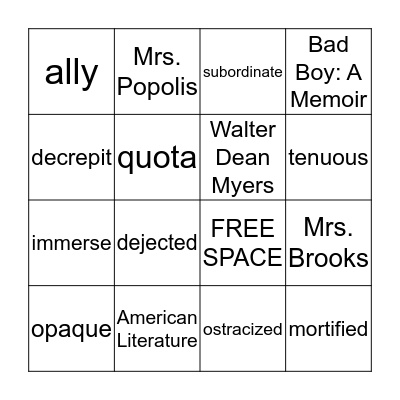 Heady Days - Garment Center Bingo Card