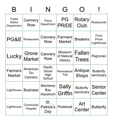 PG Chamber Luncheon Bingo Card