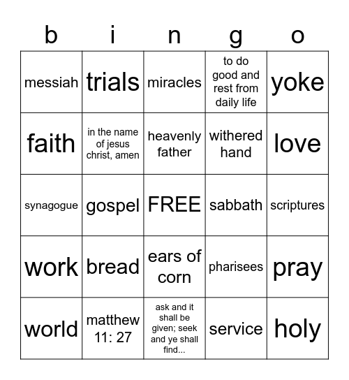 seminary bingo 3/13-3/17 Bingo Card