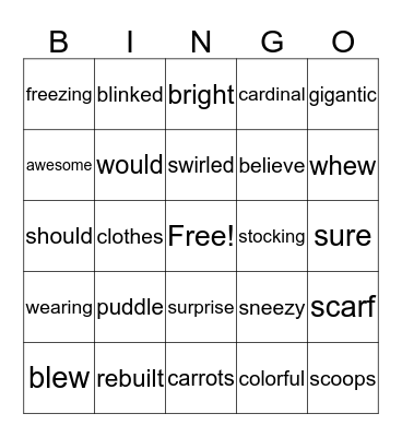 Sneezy the Snowman Bingo Card