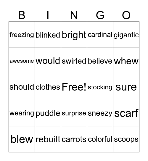 Sneezy the Snowman Bingo Card