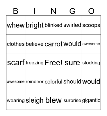 Sneezy the Snowman Bingo Card