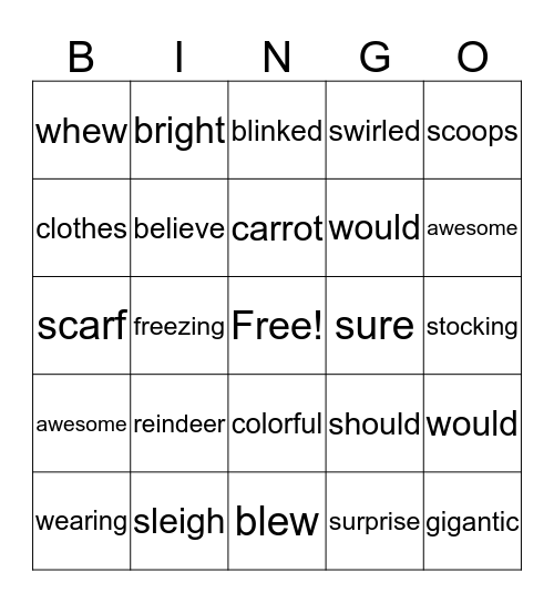 Sneezy the Snowman Bingo Card