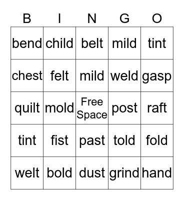 Sight Words Bingo Card