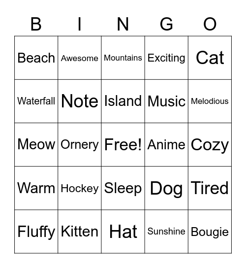 Random Words Bingo Card