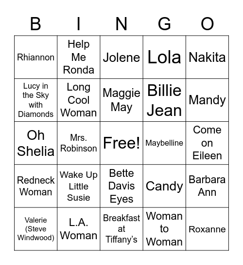 Womans Day Bingo Card