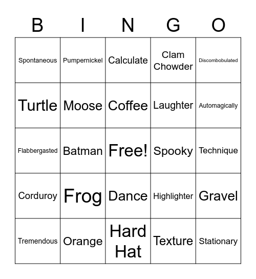 Random Word Bingo #2 Bingo Card