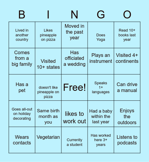 Team Bingo Card