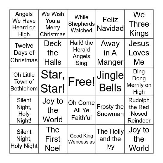 Christmas Carol Bingo Card