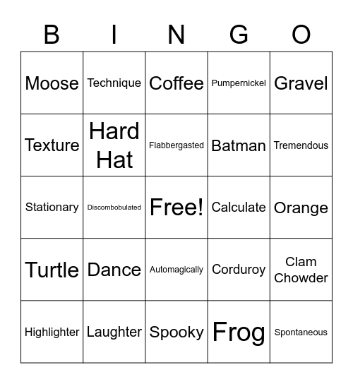 Random Word Bingo #2 Bingo Card