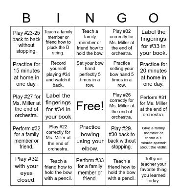 Spring Orchestra BINGO Card