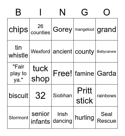 Ireland Bingo Card