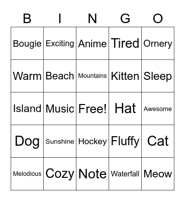 Random Words Bingo Card