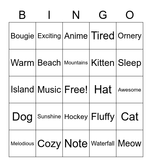 Random Words Bingo Card