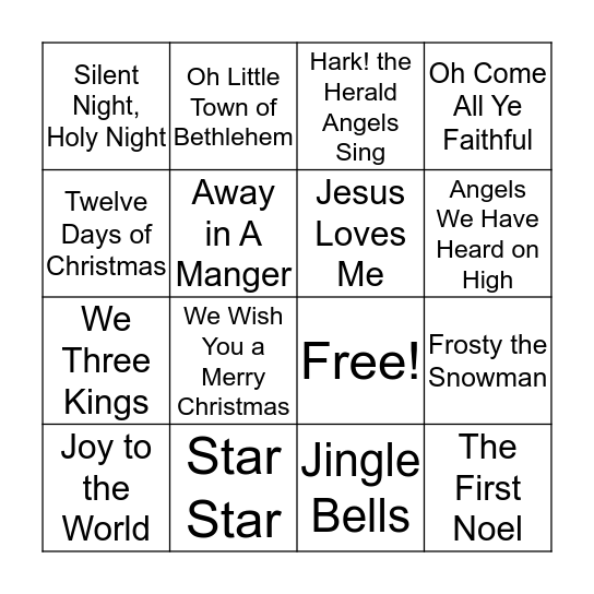 Christmas Carol Bingo Card