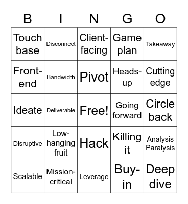 Corporate Buzzwords/Phrases Bingo Card